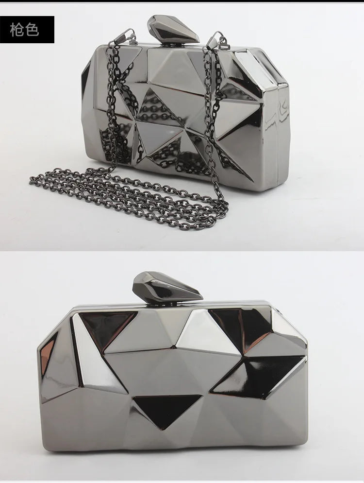 Luxury Metal Handle Dinner Bag | Geometric Irregular Banquet Clutch | Women’s Sequined Minaudiere & Crossbody Chain Dress Bag Luxegan