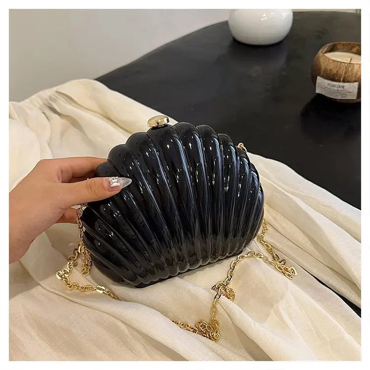 Y2K Retro Shell Clutch | Mini Crossbody with Metallic Finish Luxegan