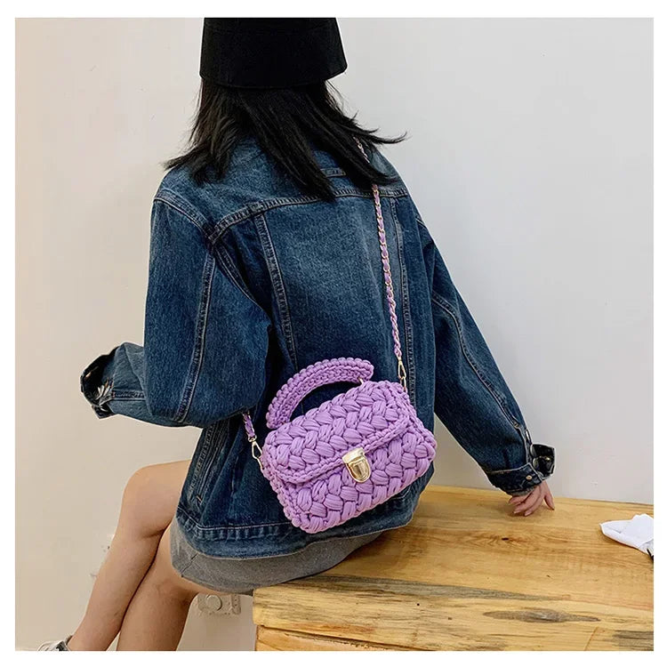 DIY Fashion Knitted Rope Woven Tote | Casual Chain Shoulder Bag Luxegan