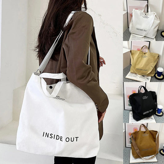 High-Quality Women’s Canvas Shoulder Bag | Sophisticated Cotton Cloth Shopping Bag | Elegant Large Tote for Students & Girls | Fashion-Forward Solid Color Book Bag with Secure Zipper Luxegan
