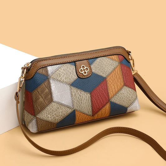 High Quality PU Lea ther Women's Small Crossbody Shoulder Bag | Luxury Handbag Lady Messenger Bag (Simple Shell Phone Satchels, Plaid Pattern) Luxegan