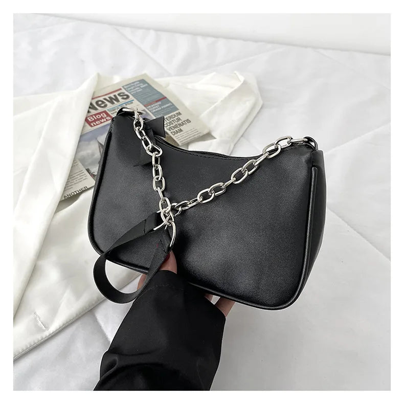 Shoulder Bags Women Underarm Chain Bag | PU Candy Colors Zipper Summer Simple Students Daily Casual Handbags Luxegan