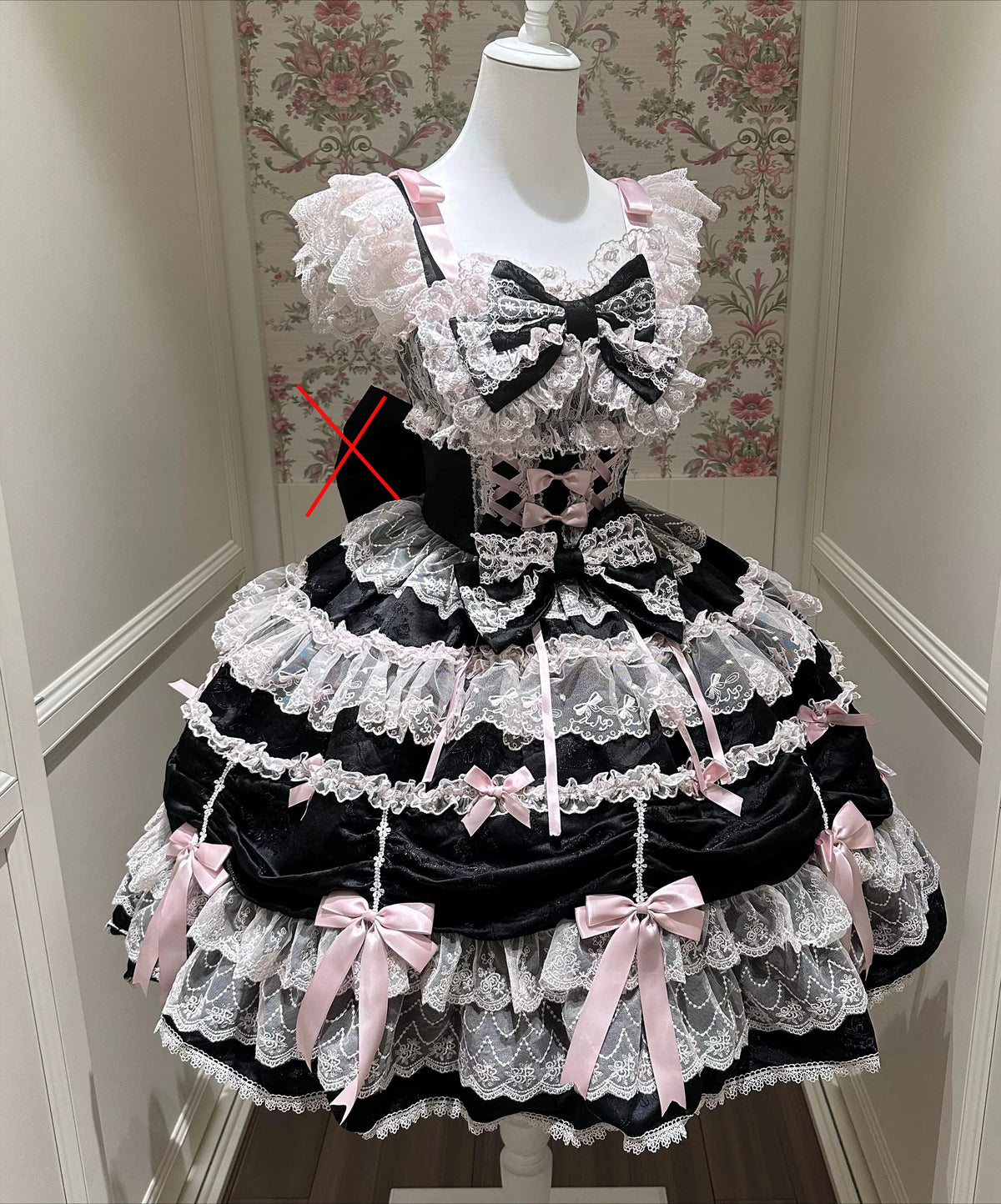 Sweet Lolita JSK Dress Set – Lace, Bow, Spaghetti Strap, Square Collar, A-Line