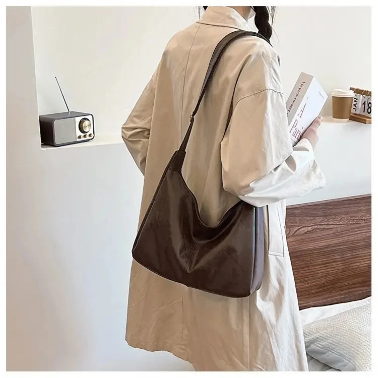 Maillard Style PU Leather Commuter Tote | Vintage High-Capacity Fashion Handbag | Stylish Texture Crossbody & Shoulder Bag for Women (Temperament Collection) Luxegan