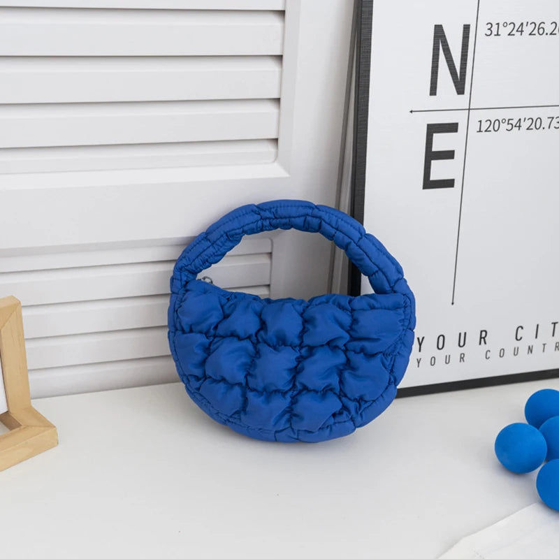 Soft Padded Mini Linen Baguette | Purple Quilted Phone Purse Luxegan