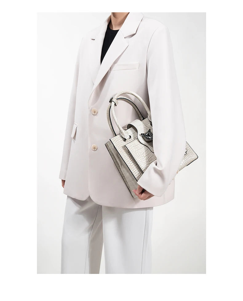 Genuine Leather Animal Print Casual Tote | Hard Business Lady Luxury Designer Bag Luxegan