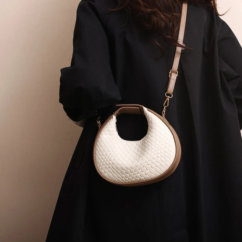 PU Leather Solid Hobo Bag | Soft Fashion Niche Design Woven Messenger Luxegan