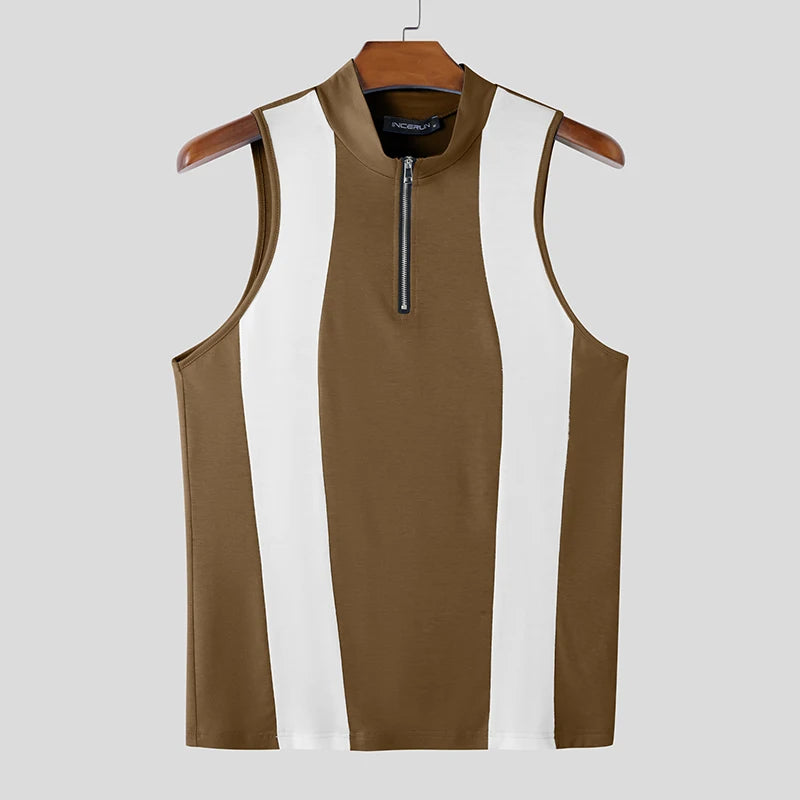 Spliced Contrast Zipper Vest | Sophisticated American Style Sleeveless Silhouette | Elegant "Patchwork" Summer Streetwear | "Dignified" Broadcloth Blend for Radiant Versatile Styling