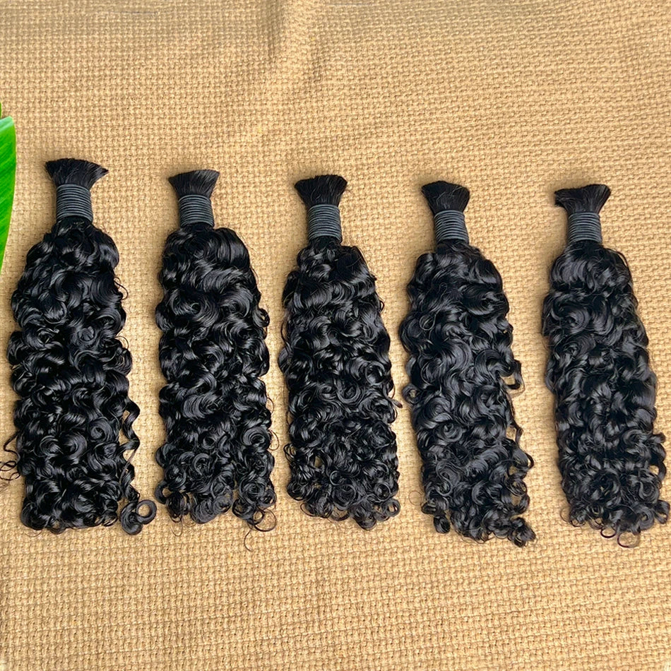 Burmese Curly Human Hair Bulk for Braiding – 100% Raw Virgin No-Weft Boho Braids Hair Natural - view 8