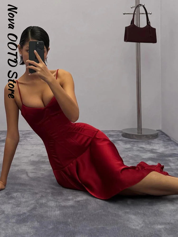 V-Neck Sleeveless Camisole-Style Slim Fit Sheath Slit Floor-Length Dress – Natural Waist, Summer Luxegan