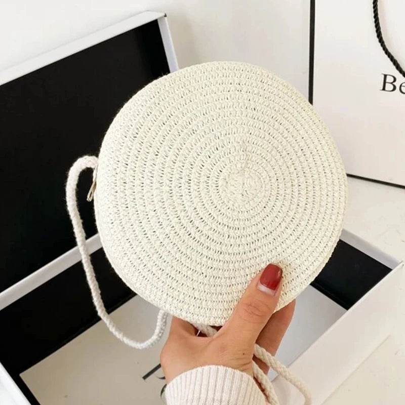 Round Straw Bag | Women's Woven Beach Crossbody Bag & Handmade Knitted Small Handbag Luxegan