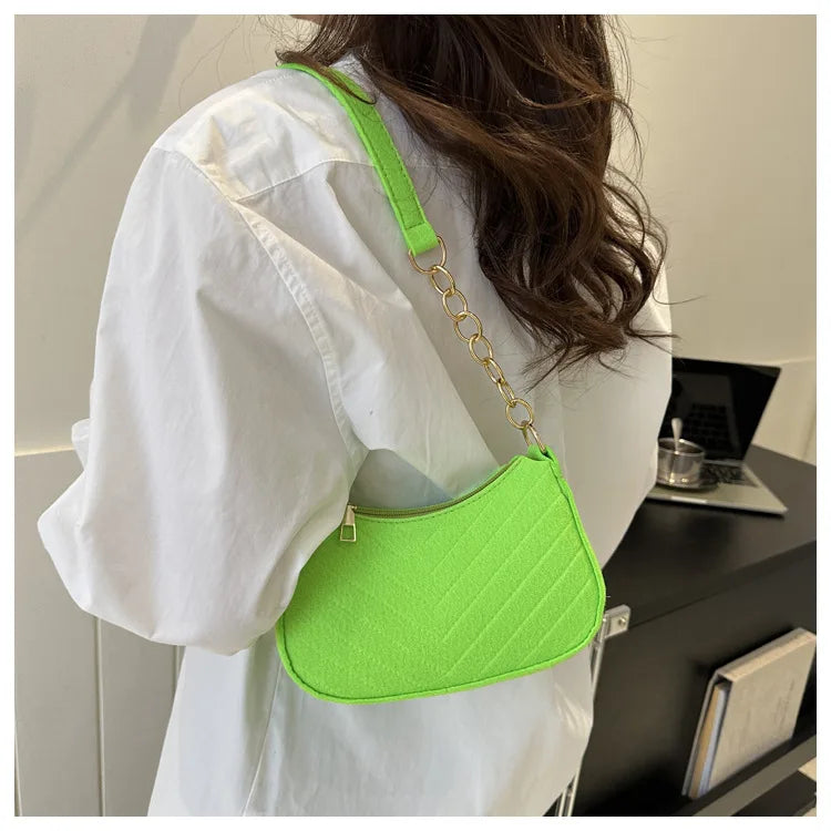 Fashion Felt Mini Shoulder Bag for Women | Design Advanced Crescent Saddle Underarm Handbag with Chain Detail Luxegan