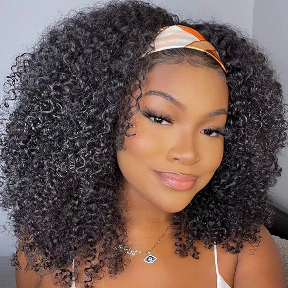 Indian Jerry Curly Headband Wig | 250% Density Glueless Remy Human Hair Luxegan