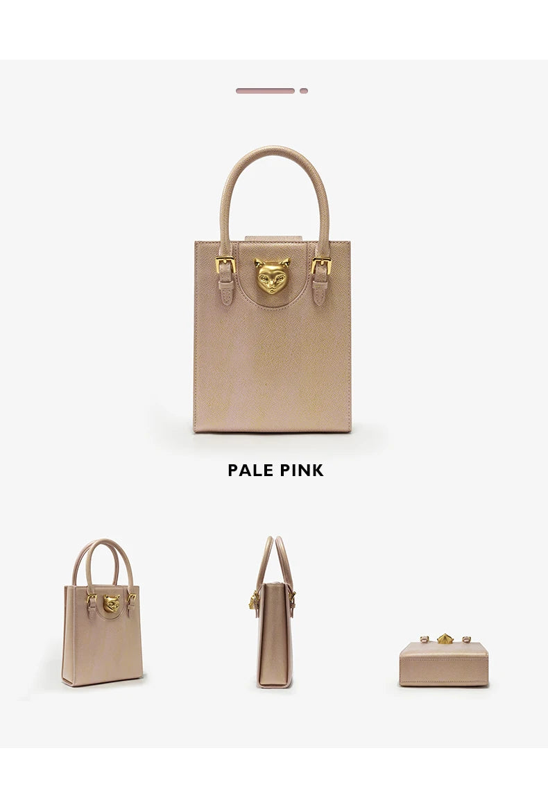 Hard Split Leather Cat Luxury Mini Bag | Designer Box Crossbody Luxegan