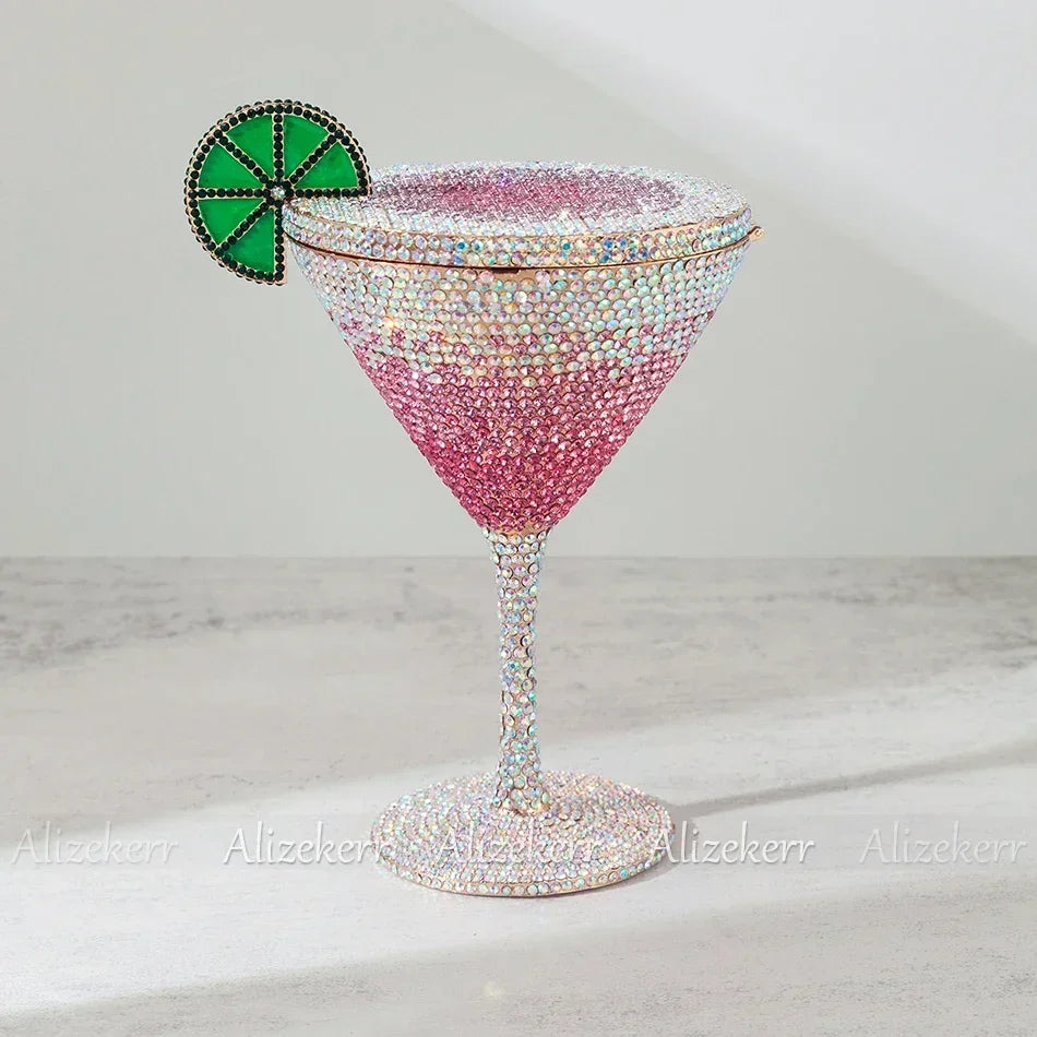 Gorgeous Goblet-Shaped Crystal Evening Bag | Sophisticated Sparkling Diamond Lemon Purse | Elegant Metal Party Handbag | "Dignified" Hard-Shell Metallic Minaudière for High-Fashion Weddings Luxegan
