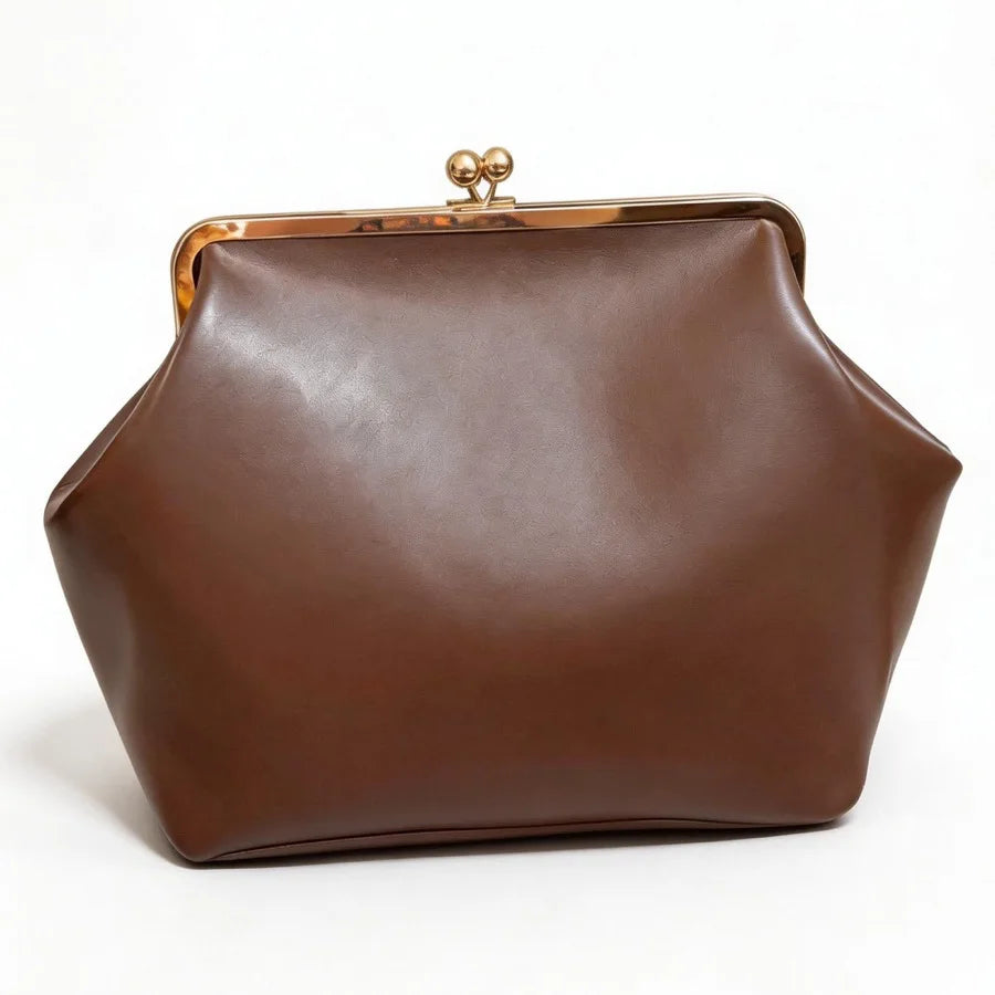 Large Kisslock Clip Shell Clutch | Sophisticated "Soft PU Leather" Silhouette | Elegant Designer Shoulder Bag | "Dignified" High-Performance Party Essential for Radiant Versatile Styling Luxegan