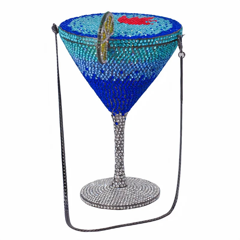 Cocktail Cup Crystal Evening Bag | Sophisticated Rhinestone Bridal Handbag | Elegant Metallic Dinner Clutch | "Dignified" Hard-Shell Minaudière with Hollow-Out Detail Luxegan