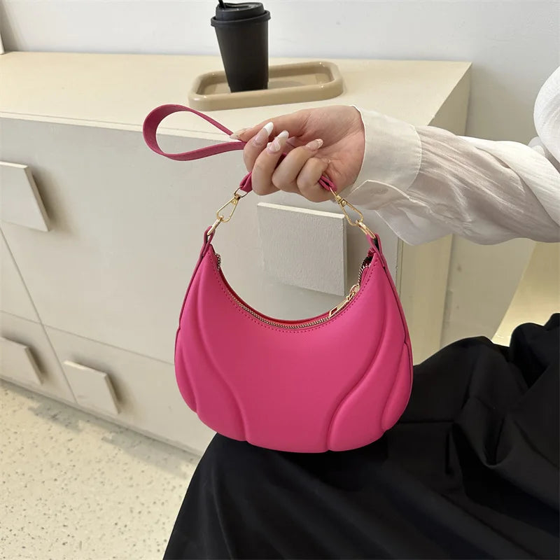 Y2K Retro Leather Hobo Bag | Soft Solid Color Shoulder & Crossbody Luxegan