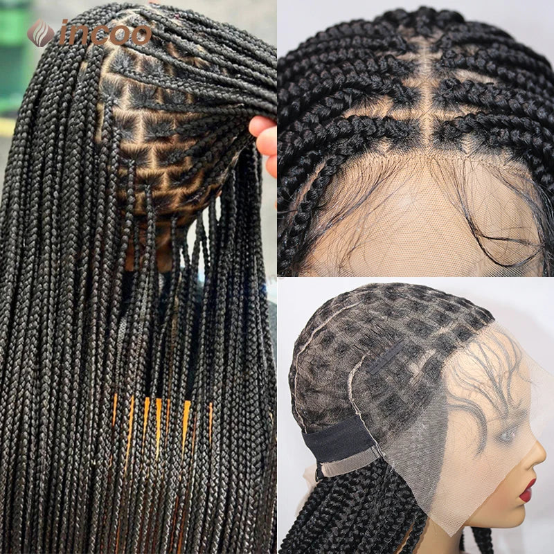 Knotless Box Braids Full Lace Wig | Cornrow Accents | Synthetic Braids | Black Women Luxegan