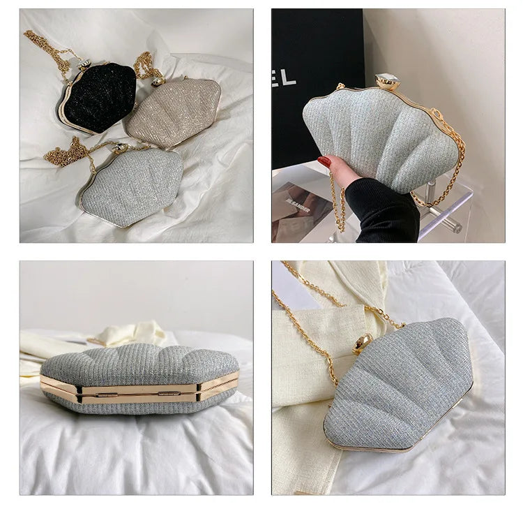 Luxury Shell Clutch | Metallic Evening & Crossbody Bag Luxegan