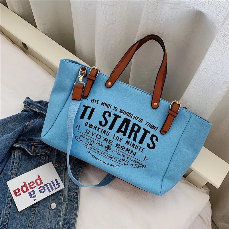 Casual Letter Design Canvas Tote | Soft Large Capacity Shoulder Bag Luxegan