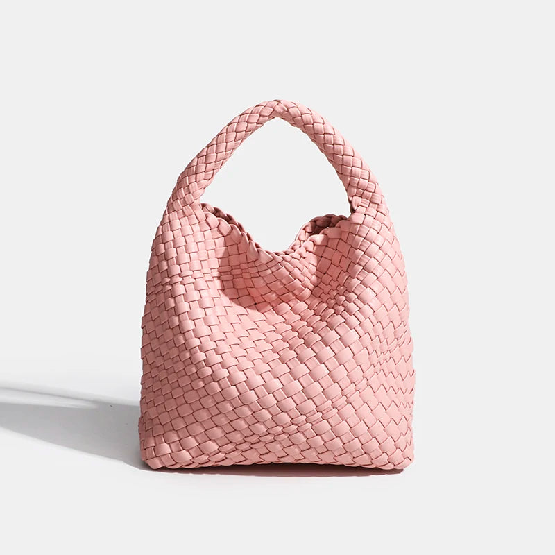 PU Woven Composite Bucket Bag | Soft Fashion Criss-cross Tote Luxegan