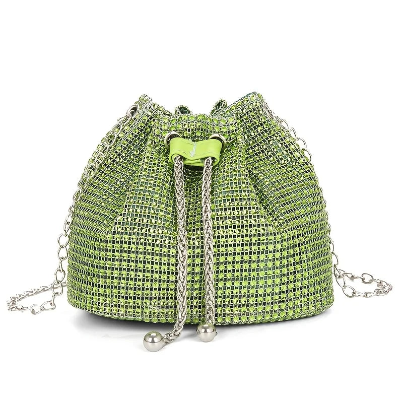 Sparkling Rhinestone Embellished Drawstring Crossbody Bag, Multi-Functional Bucket Purse, Formal Handbag for Women Daily Commute Luxegan