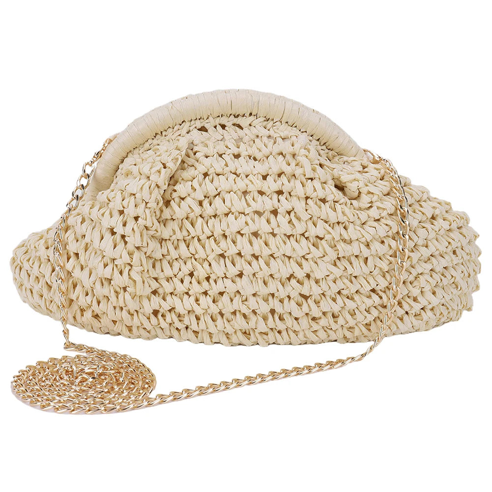 Women's Straw Woven Bag | Chain Strap Shoulder Bag & Weaving Satchel Bag Luxegan