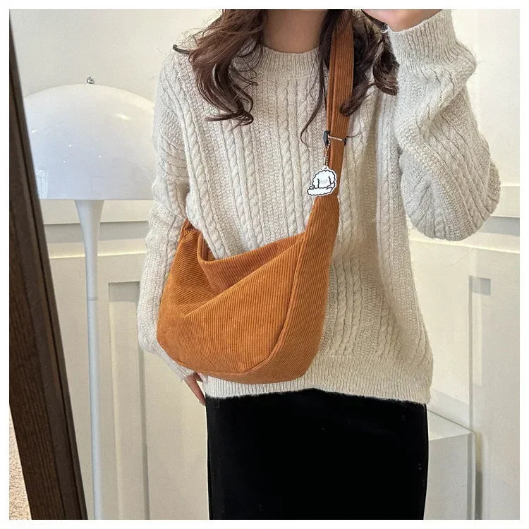 Corduroy "Lazy Wind" Dumpling Bag | Japanese Literary & Korean Casual Handbag Luxegan