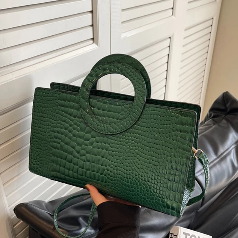 Luxury Crocodile Pattern Women's Handbag | Fashion Shoulder & Crossbody Bag (Famous Brand Designer PU Leather, Large Capacity) Luxegan