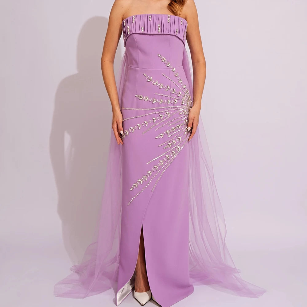 Crystal Draped Backless Mermaid Evening Gown | Strapless Sleeveless Floor-Length Prom Dress Luxegan