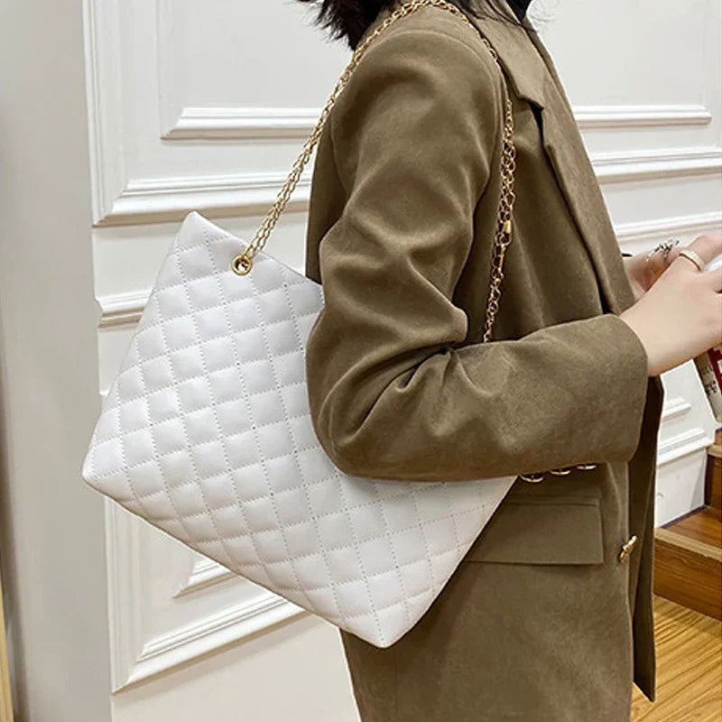 Tote Bags for Women | PU Leather Diamond Lattice Handbag & Large Capacity Underarm Shoulder Bag Luxegan