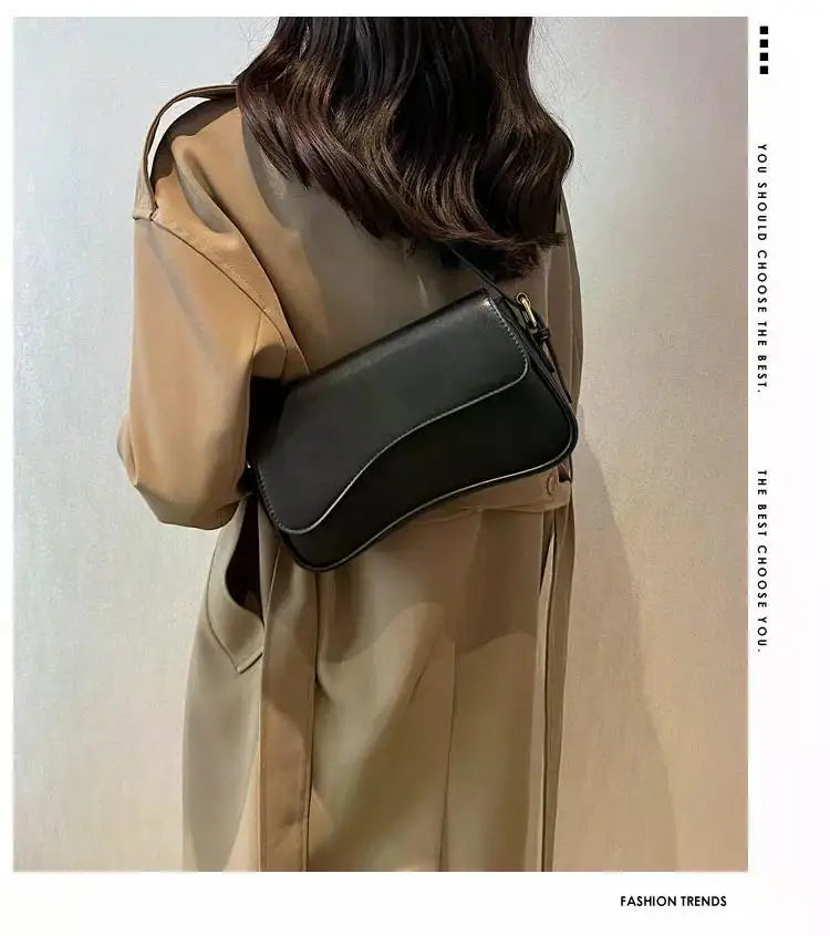 Vintage Leather Crossbody Bags for Women | Designer Female Small Flap Shoulder Bag | Underarm Bag Armpit Handbags and Purses Luxegan