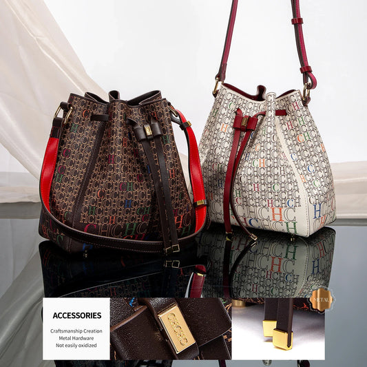 Classic Printed Bucket Bag | Soft PVC Designer Shoulder Handbag Luxegan