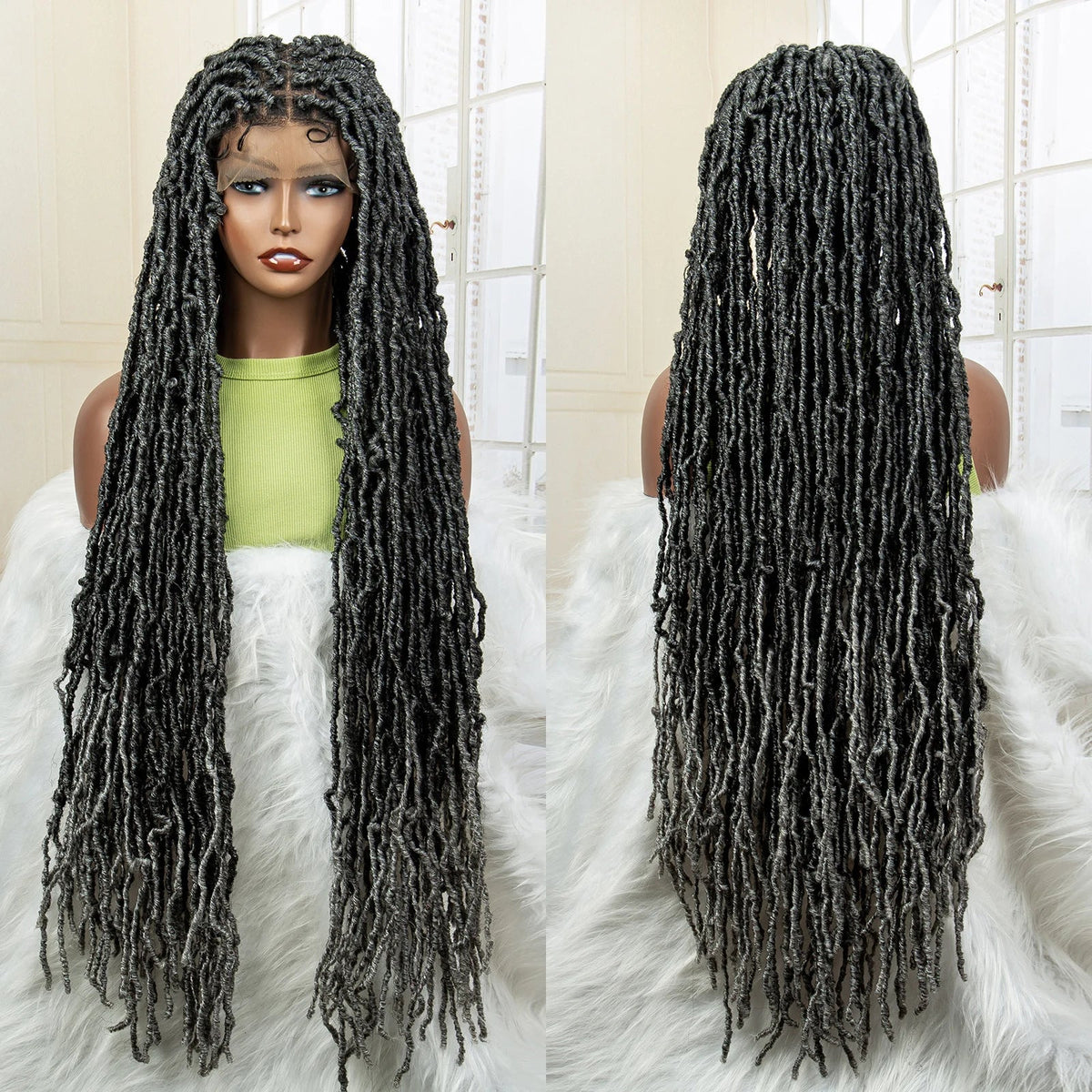 Super Long 36 Inches Synthetic Full Lace Dreadlock Box Braided Wigs for Afro Black Women Black Knotless Braiding Wigs Luxegan