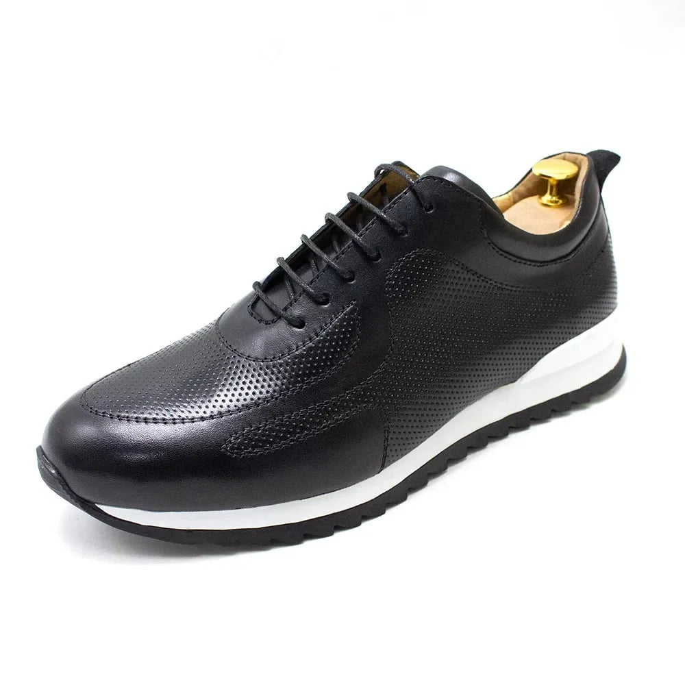 Luxury Men's Genuine Cow Leather Sneakers | Sophisticated Lace-Up Oxford Casual Shoes | Elegant "Handmade Stitching" Silhouette | "Dignified" Breathable Street Travel Footwear for Radiant Versatile Styling Luxegan
