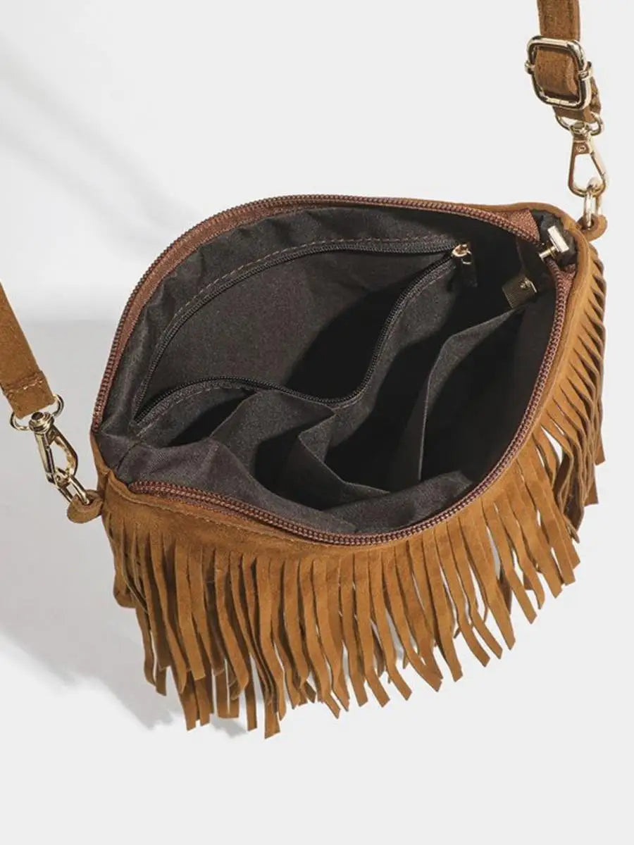Frosted Tassel Crossbody Bag | Retro Small Square Saddle Bag Luxegan