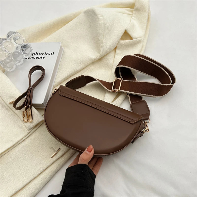 Small Leather Saddle Bag | Vintage Underarm Handbag & Chain Crossbody Purse Luxegan