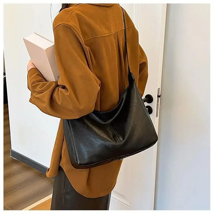 Maillard Style PU Leather Commuter Tote | Vintage High-Capacity Fashion Handbag | Stylish Texture Crossbody & Shoulder Bag for Women (Temperament Collection) Luxegan