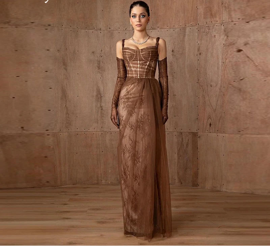 Simple Dubai Lace Mermaid Prom Dress | Elegant Sweetheart Spaghetti Strap Evening Gown | Custom Size Floor-Length Engagement Party Dress | Model L2024-0927-02 Celebrity Style Robe De Soirée Luxegan