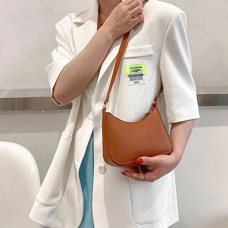 Fashion Solid Color Shoulder Bag For Women | PU Leather Armpit Handbag | Casual Daily Underarm Bag Girls Shopping Purse (Bolsa) Luxegan