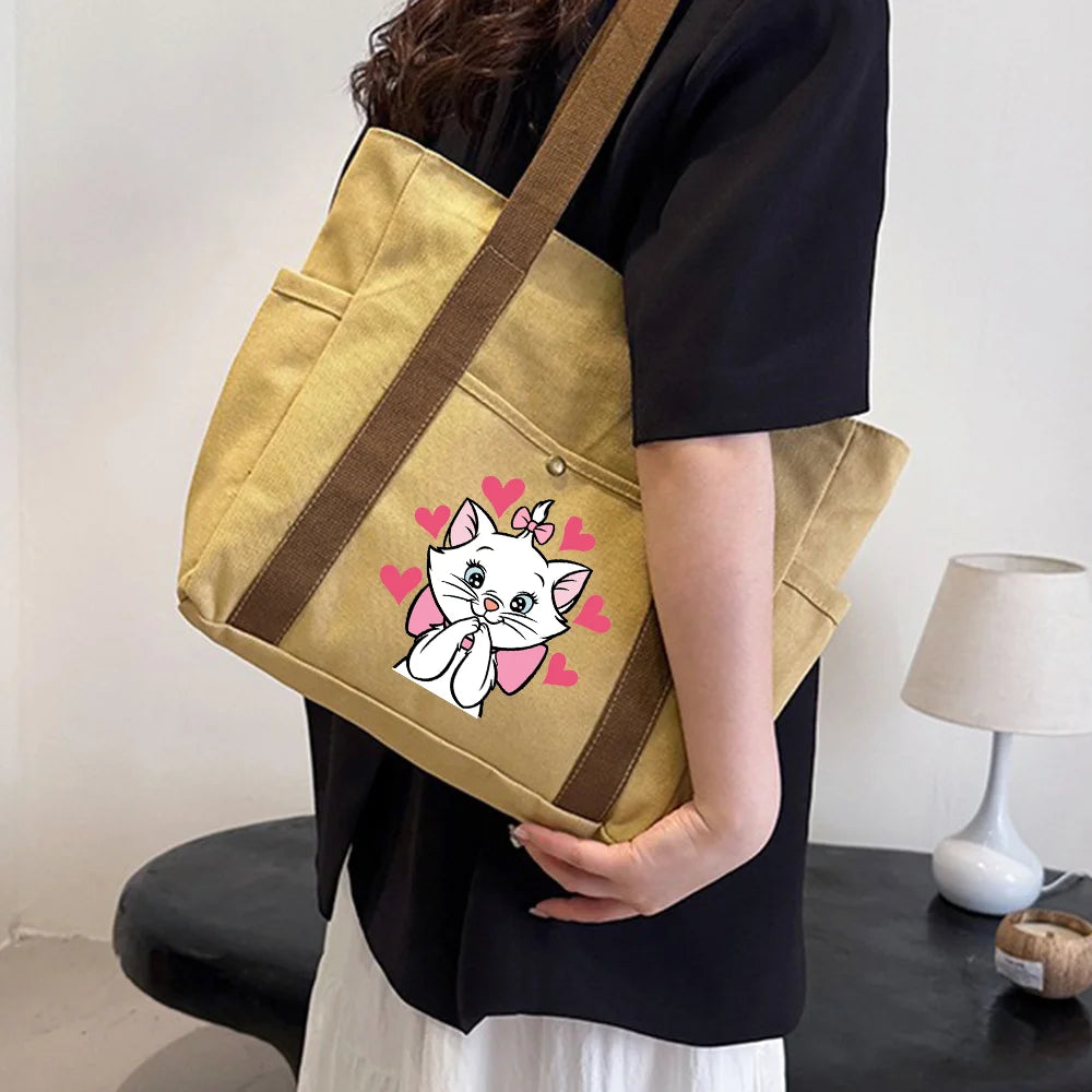 The Aristocats Marie Cat Large Capacity Canvas Tote Bags | Work Commuting Carrying Bag Student Outfit Book Shoulder Shopping Bag Luxegan