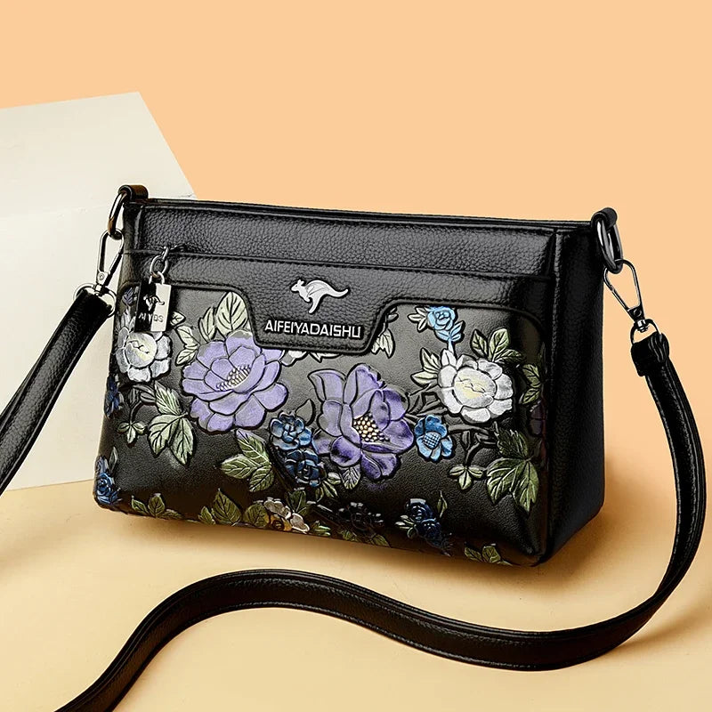 Women's Floral Patterned Shoulder Bags | High-Quality Leather Crossbody Bag & Elegant Commuting Handbags Luxegan