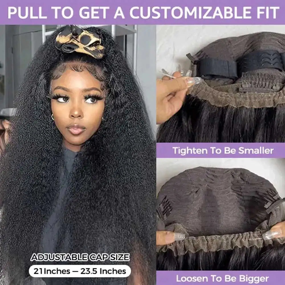 Invisi-Strap 360 HD Glueless Wig | Sophisticated "Yaki Straight" Frontal Silhouette | Elegant 250% Density Kinky Straight Hairpiece | "Dignified" Brazilian Human Hair Wig for Radiant Versatile Styling Luxegan