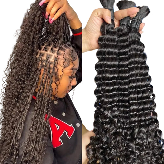 Water Wave & Deep Wave Bulk Human Hair for Braiding 16–24in – 16A Burmese Virgin Hair No Weft | Boho Braids