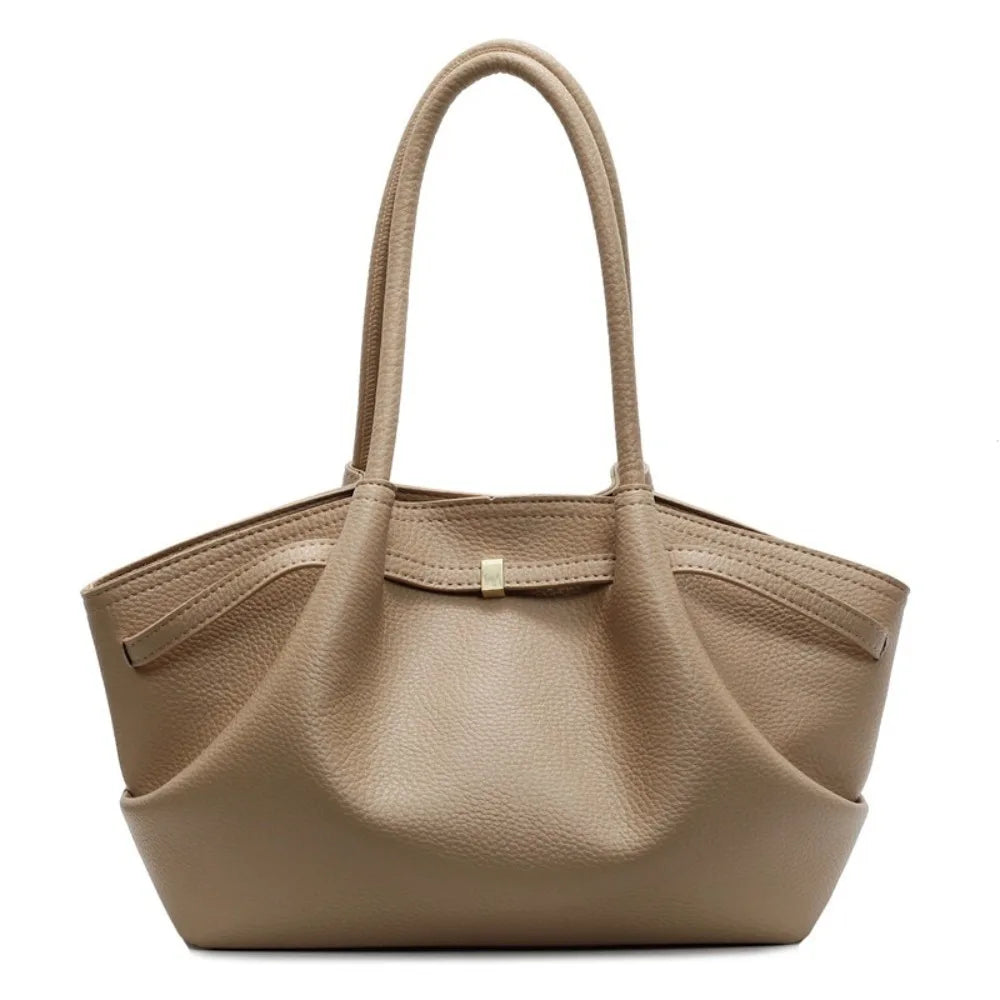 Fashion French PU Leather Shoulder Bag | Elegant Lychee Pattern Women’s Tote | Large Capacity Solid Color Underarm Bag for Party & Daily Use Luxegan