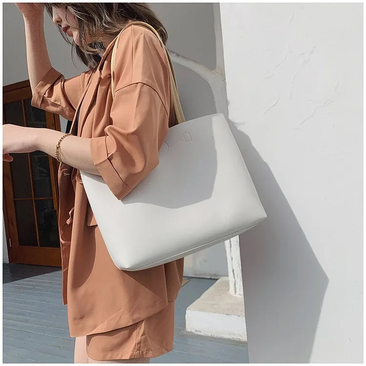 Women's PU Leather Tote Bag | Large Capacity Versatile Handbag | Simple Shoulder Messenger Bag Crossbody Bag Luxegan