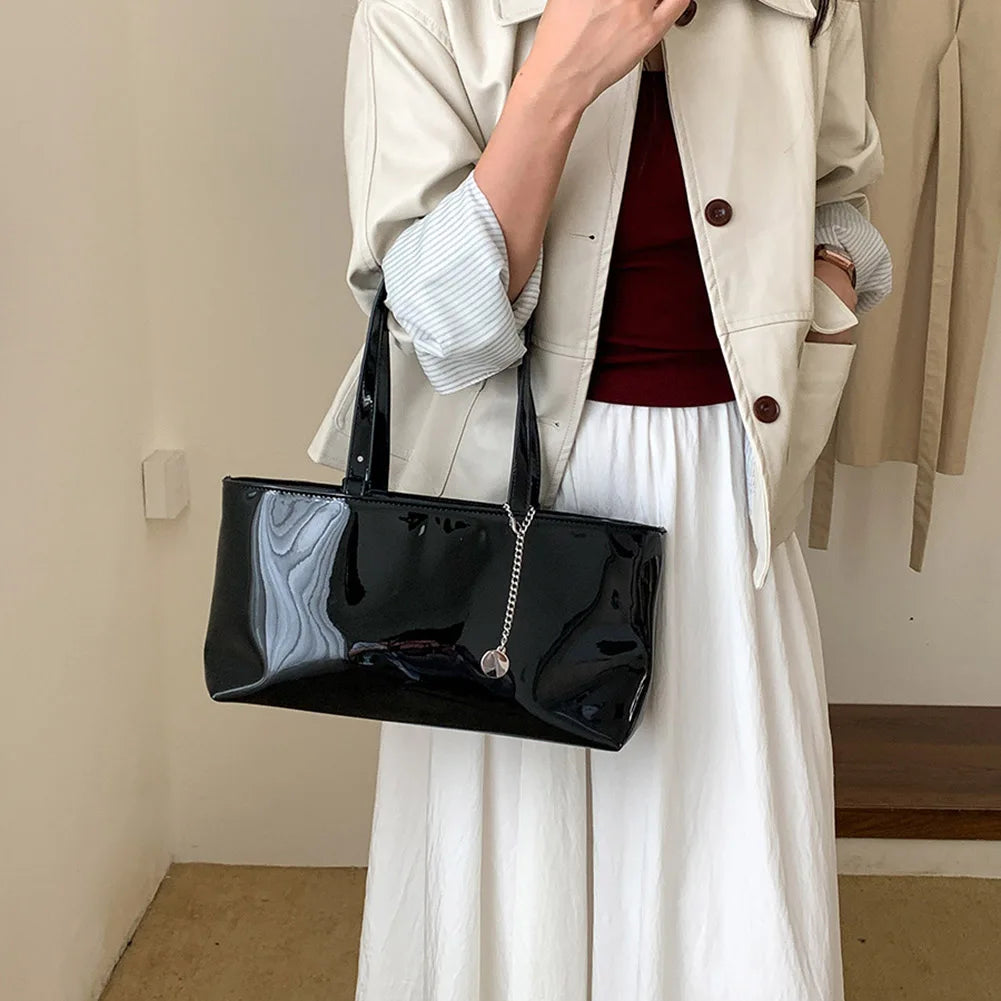 Simple Horizontal Square Design | Luxurious Patent Leather Handbag Luxegan