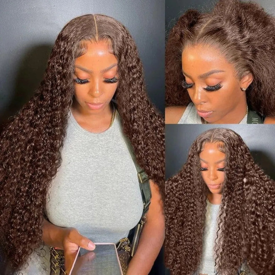 Chocolate Brown Deep Wave HD Lace Wig | Sophisticated 13x6 & 13x4 Transparent Frontal | Elegant "Brazilian Remy" Medium Silhouette | "Dignified" Water Wave Human Hair for Radiant Versatile Styling Luxegan