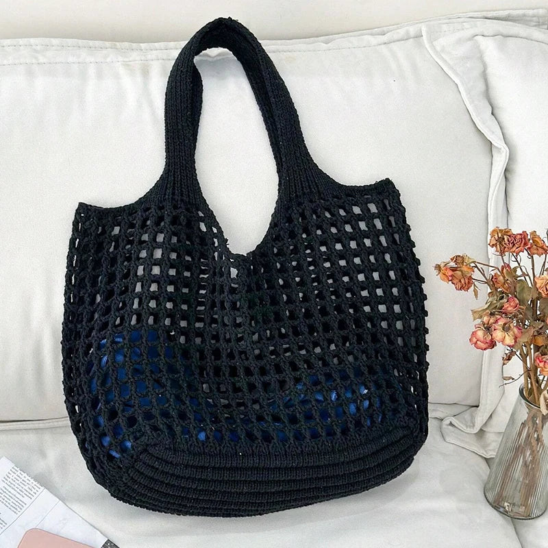 Knitted Hollow Crochet Tote | Soft Large Capacity Underarm Bag Luxegan